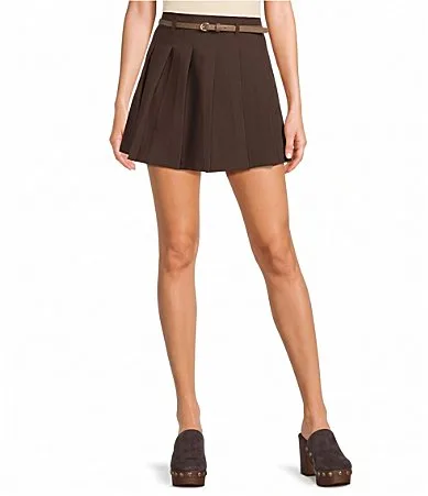Pleated Belted Mini Skirt by In San Francisco