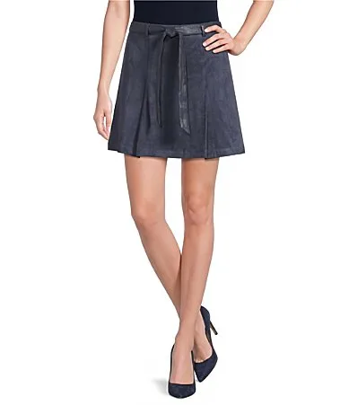 Faux Suede Belted A-Line Mini Coordinating Skirt by Skies Are Blue