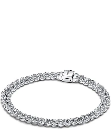 Pave Cuban Sterling Silver Chain Bracelet 6.3 In by Pandora