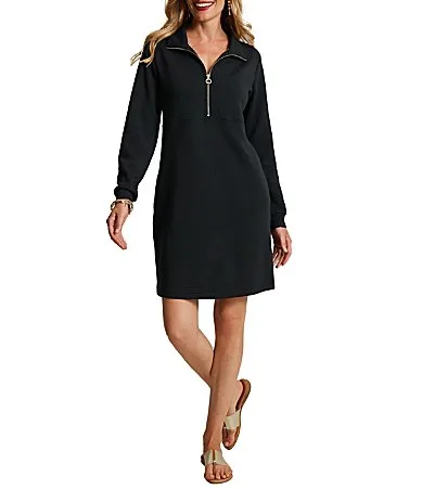 Solid Modal Blend Knit Collared Neck Long Sleeve Shift Dress by Tommy Bahama