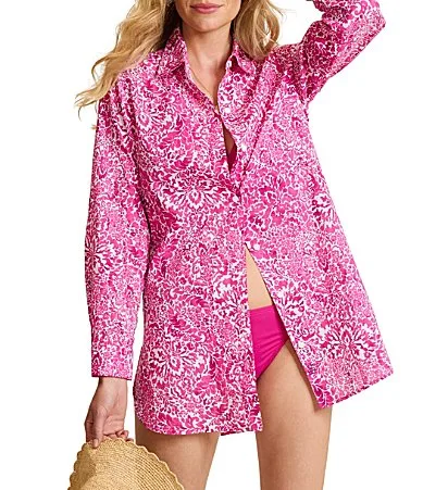 Paisley Daze Woven Point Collar Button Front Shirt Swim Cover-Up by Tommy Bahama