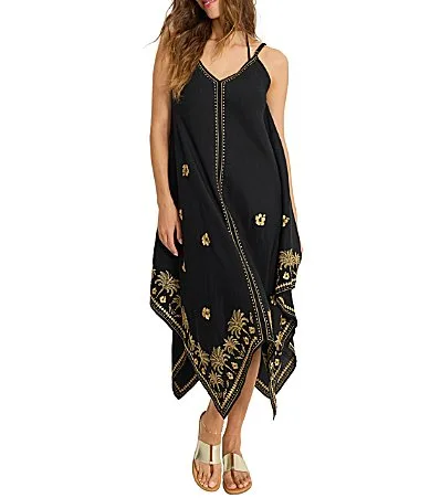 St. Lucia Linen Blend Embroidered V-Neck Scarf Dress Swim Cover-Up by Tommy Bahama