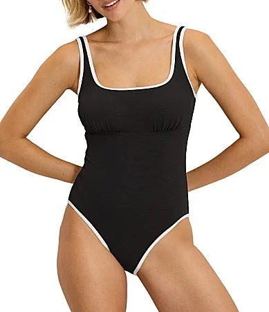 Island Cays Cabana Texture Square Neck Tie Back Tank One Piece Swimsuit by Tommy Bahama