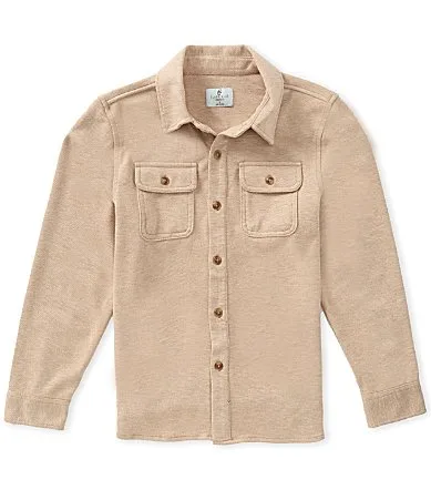 Soft Knit Twill Line Button Front Long Sleeve Shacket by Class Club