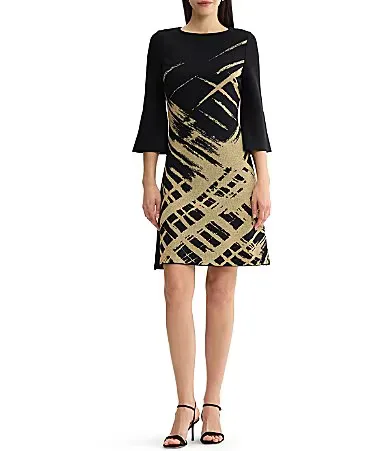 Lurex Shimmer Jacquard Knit A-Line Dress by Ming Wang