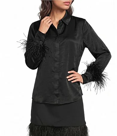 Gibson & Latimer Feather Cuff Satin Blouse by Gibson & Latimer