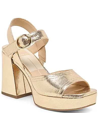 Fatima Metallic Leather Ankle Strap Platform Dress Sandals