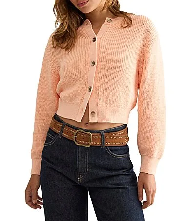 Vienna Crew Neck Long Sleeve Button Front Ribbed Knit Cardigan by Free People