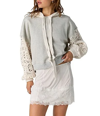 Laced in Crochet Contrast Long Sleeve Cropped Hoodie by Free People