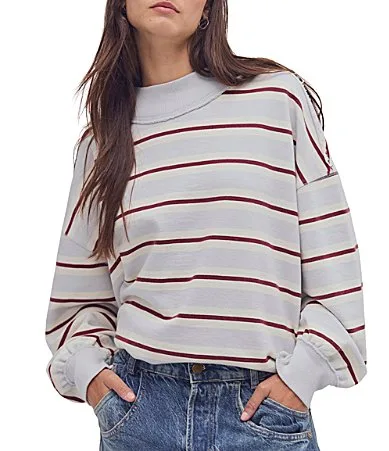 We the Free Palm Spring Striped Mock Neck Long Sleeve Knit Pullover by Free People