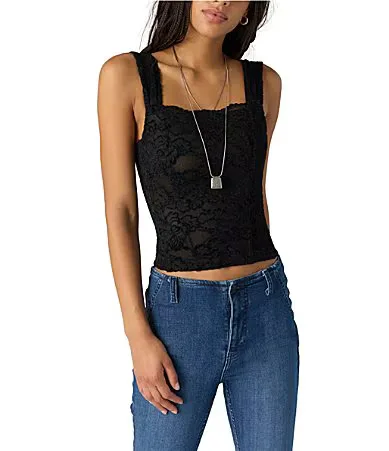 Pretty Little Secrets Lace Square Neck Sleeveless Corset Top by Free People