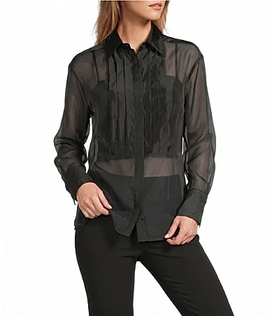 Amaya Organza Point Collar Button Front Blouse by Antonio Melani