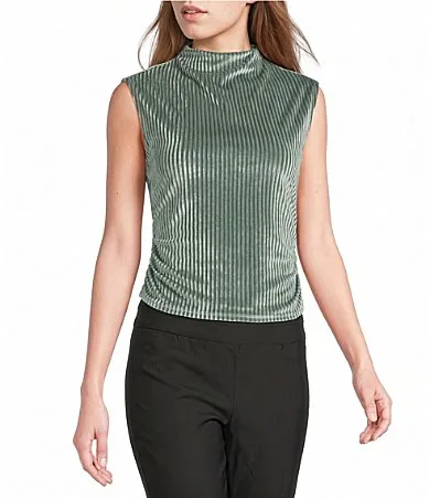 Mock Neck Sleeveless Shirred Side Top by In San Francisco