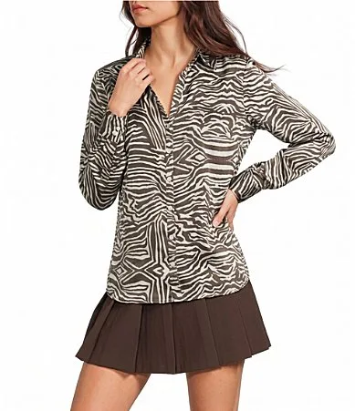 Animal Print Collared Button Front Long Sleeve Shirt by In San Francisco