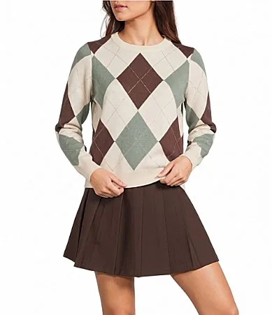 Rhinestone Argyle Long Sleeve Sweater by In San Francisco