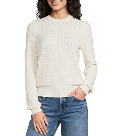 Olivia Pointelle Knit Crew Neck Bell Sleeves Sweater by The Normal Brand