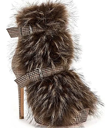 Serious Plaid Faux Fur Booties by Azalea Wang
