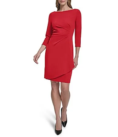 DKNY by Donna Karan Scuba Crepe 34 Sleeve Faux Waist Wrap Ruched Dress