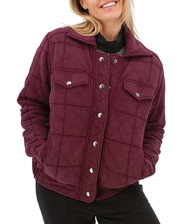 Cotton Fleece Knit Quilted Point Collar Snap Front Drift Jacket by Aventura