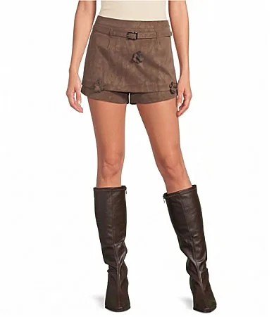 Hazel Faux Suede 3D Floral Applique Coordinating Mini Skort by Line and Dot