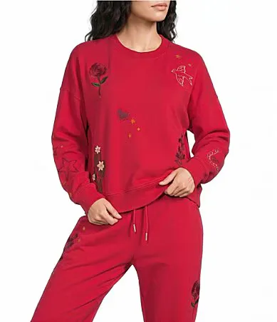 Teddy Terry Wild Flowers Embroidery Crew Neck Long Sleeve Sweatshirt by Driftwood