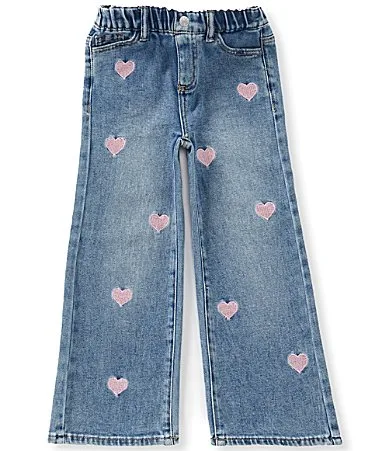 Embroidered Heart Wide Leg Jeans by Tractr