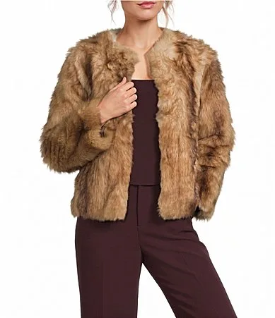 Lucy Paris Carrie Round Neck Long Sleeve Faux Fur Jacket by Lucy