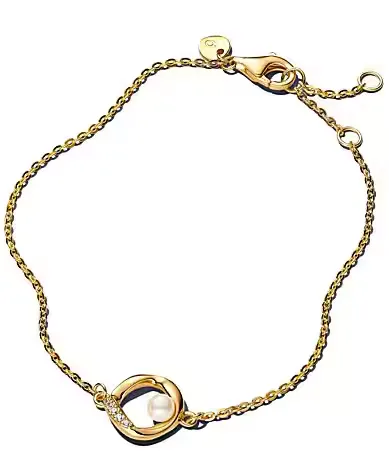 Pandora Gold Organically Shaped Pave Circle Treated Freshwater Cultured Pearl Line Bracelet by Pandora