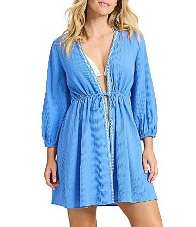 Tommy Bahama Bali Breeze Open Tie Front Cotton Tunic Swim Cover-Up