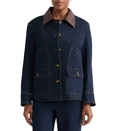 Contrast Collar Long Sleeve Denim Barn Jacket