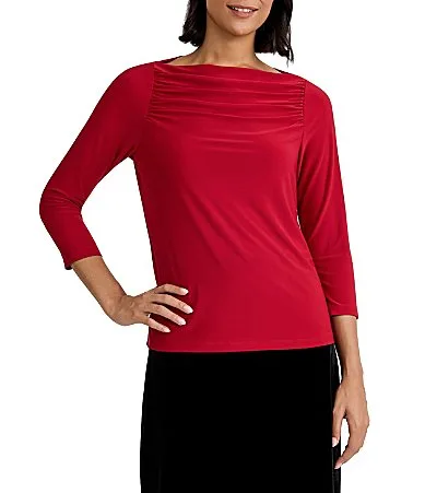 Drape Neck 34 Sleeve Knit Jersey Top by Kasper