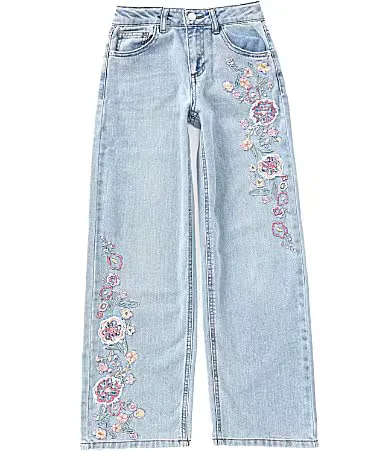 Floral Embroidered Wide Leg Jeans by Hippie Girl