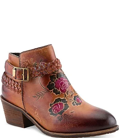 Across Leather Hand Painted Embossed Booties by Lartiste