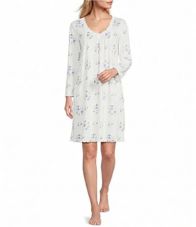 Cottonessa Floral Bouquet Long Sleeve V-Neck Short Nightgown