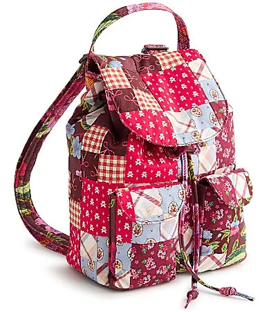 Deluxe Floral Patchwork Drawstring Backpack - Festive Check Patchwork by Vera Bradley