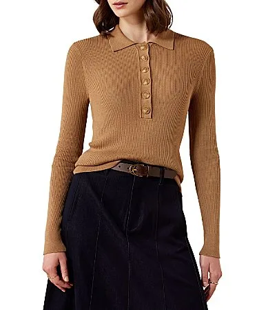 Winsthorpe Ribbed Knit Henley Collar Long Sleeve Sweater Top by Ariat