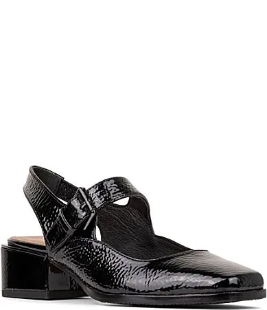 Audriana Crinkle Patent Leather Square Toe Slingback Mary Jane Pumps by Donald Pliner