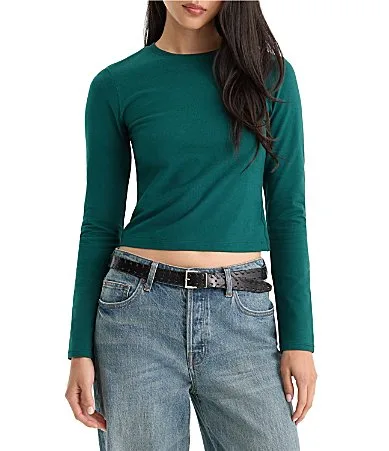 The Long Sleeve Crew Neck Baby Tee by GOOD AMERICAN