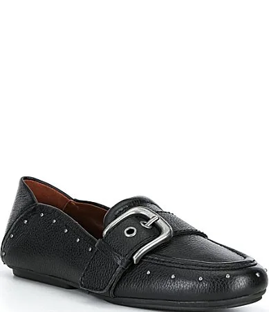 Dale Leather Buckle Studded Slip on Loafers by Brioso