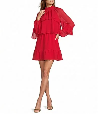 Marlowe Long Sleeve Mock Neckline Removeable Cape Dress by Antonio Melani