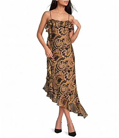 Saoirse Paisley Printed Square Neck Sleeveless Burnout Chiffon Maxi Dress by Gianni Bini