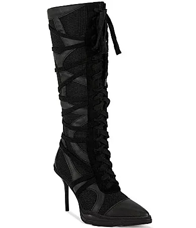 Zayd Wrap Around Overlace Sport Mesh Pointed Toe Tall Boots by Azalea Wang