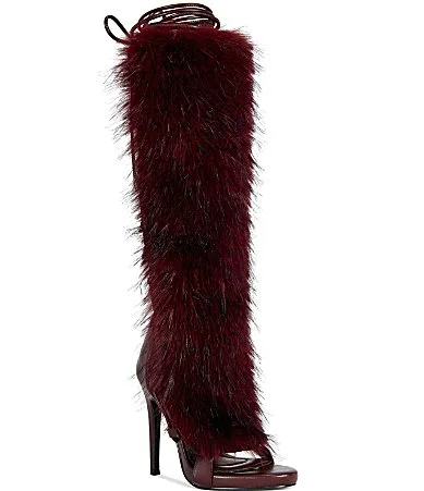 Stamos Faux Fur Laced Tall Shaft Sandals by Azalea Wang