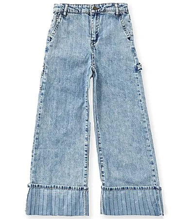 High Stripe Cuffed Wide Leg Jeans by Tractr