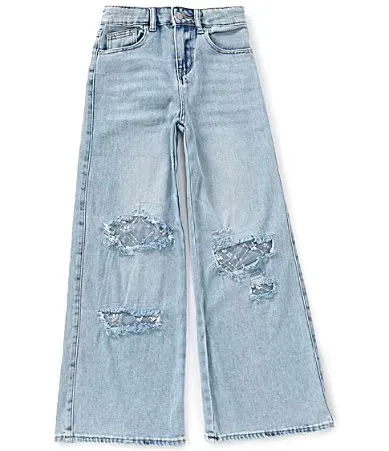 Sequin Detail Destructed Wide Leg Pants by Tractr