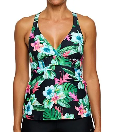 Blue Hawaii Lunge Sport Surplice V-Neck Tankini Swim Top by Athena