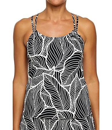 Pilea Palms Third Eye Scop Neck Shirred Tankini Swim Top by Athena