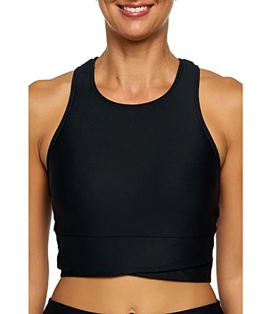 Good Karma Static Solid High Neck Cropped Swim Top by Athena