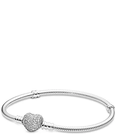 Heart Snake CZ Sterling Silver Chain Bracelet 6.7 In