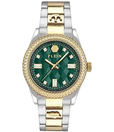 Queen Crystal Analog Two Tone Stainless Steel Bracelet Watch